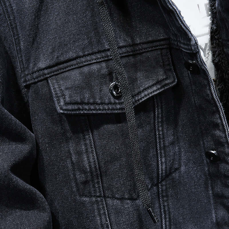 Men's Winter Denim Jacket with Faux Lambskin Lining