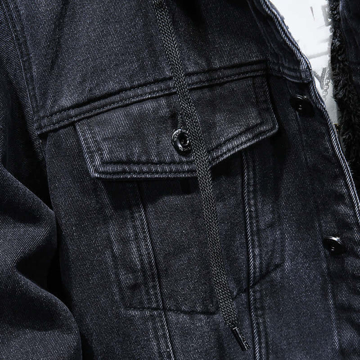 Men's Winter Denim Jacket with Faux Lambskin Lining