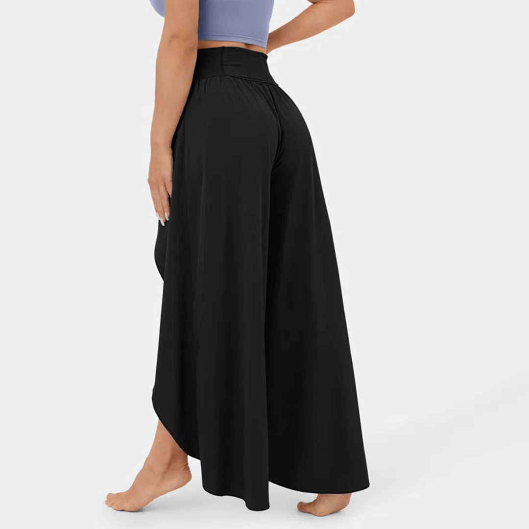 Flared Casual Trousers - High-Waisted Split Hem