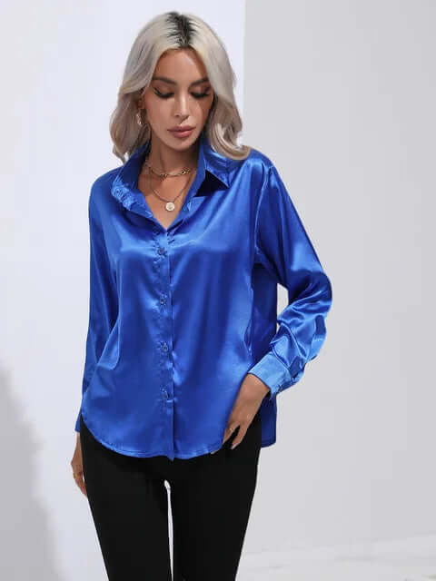 Satin Long Sleeve Blouse - Elegant Top for Women