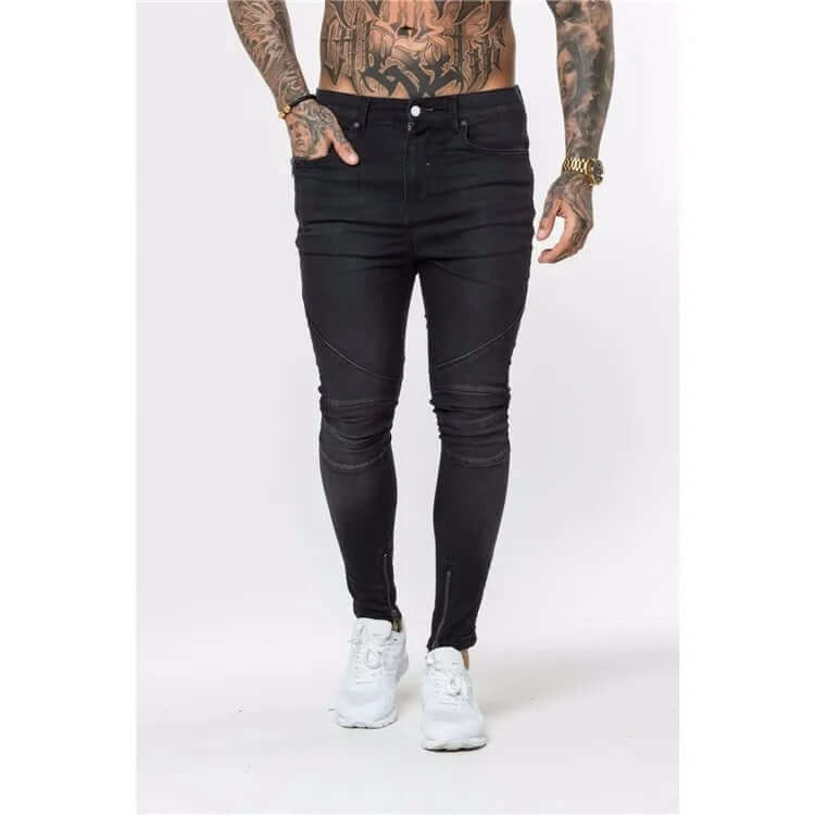Men's Skinny Biker Jeans with Zippers