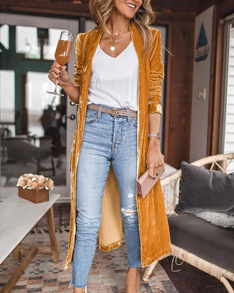 Women's Long Velvet Duster Cardigan
