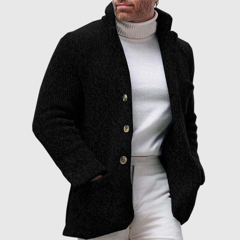 Men's Chunky Knit Cardigan with Stand-Up Collar