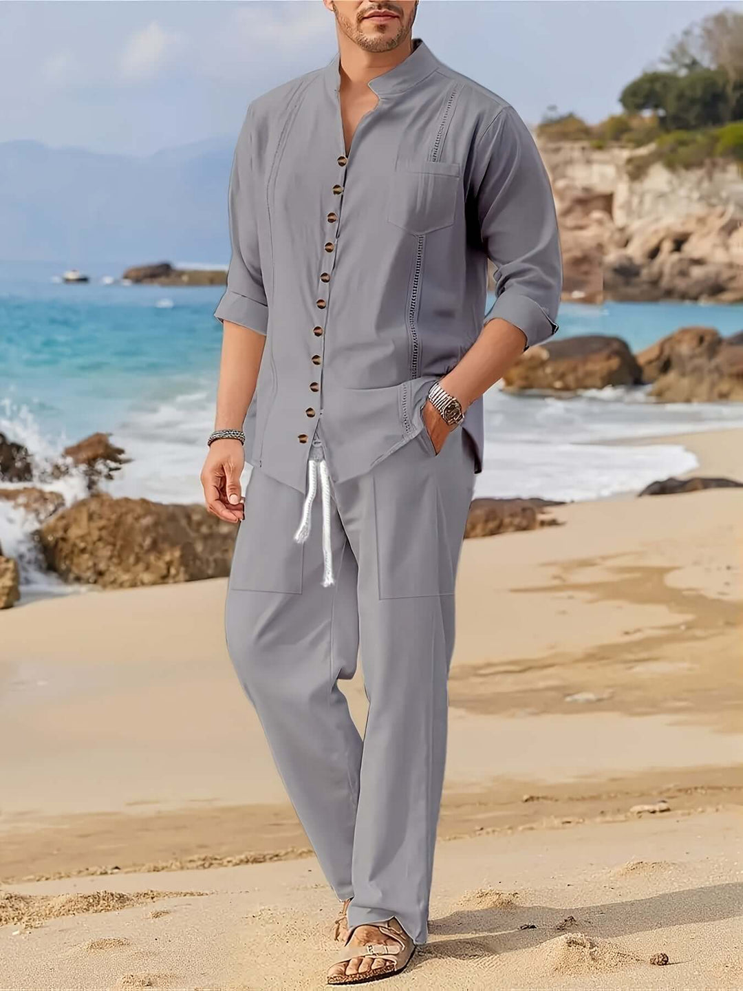 Men's Linen Blend Beach Set