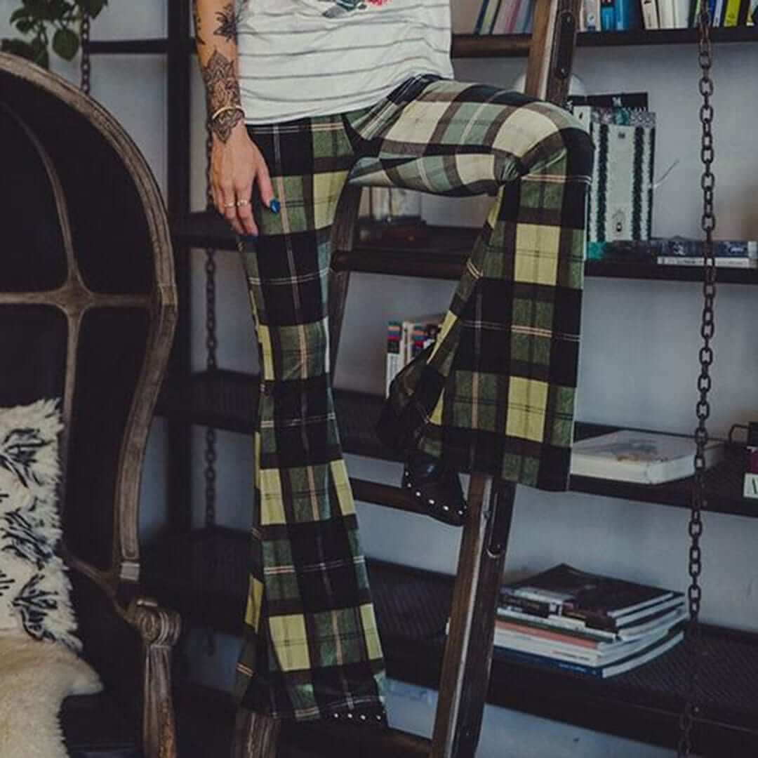 Checkered Flare Trousers - Chic and Modern