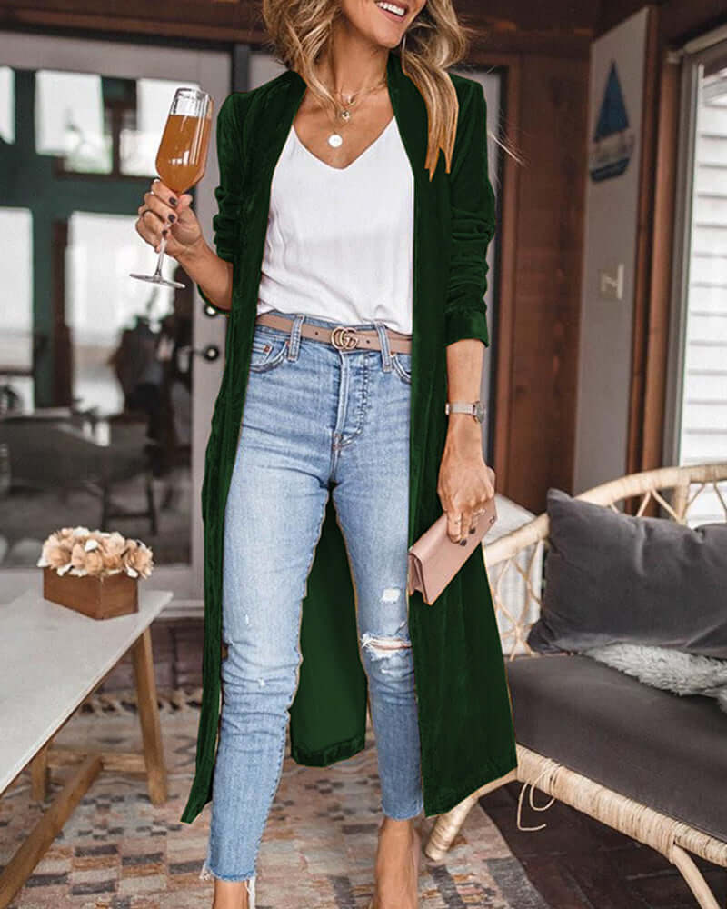 Women's Long Velvet Duster Cardigan