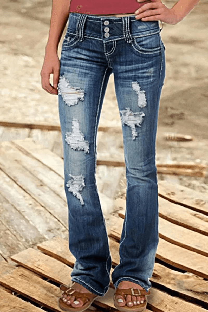 Women's Ripped High-Waisted Bootcut Jeans