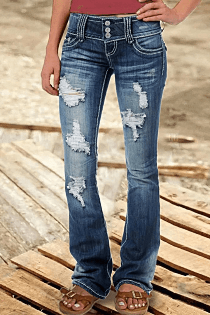 Women's Ripped High-Waisted Bootcut Jeans