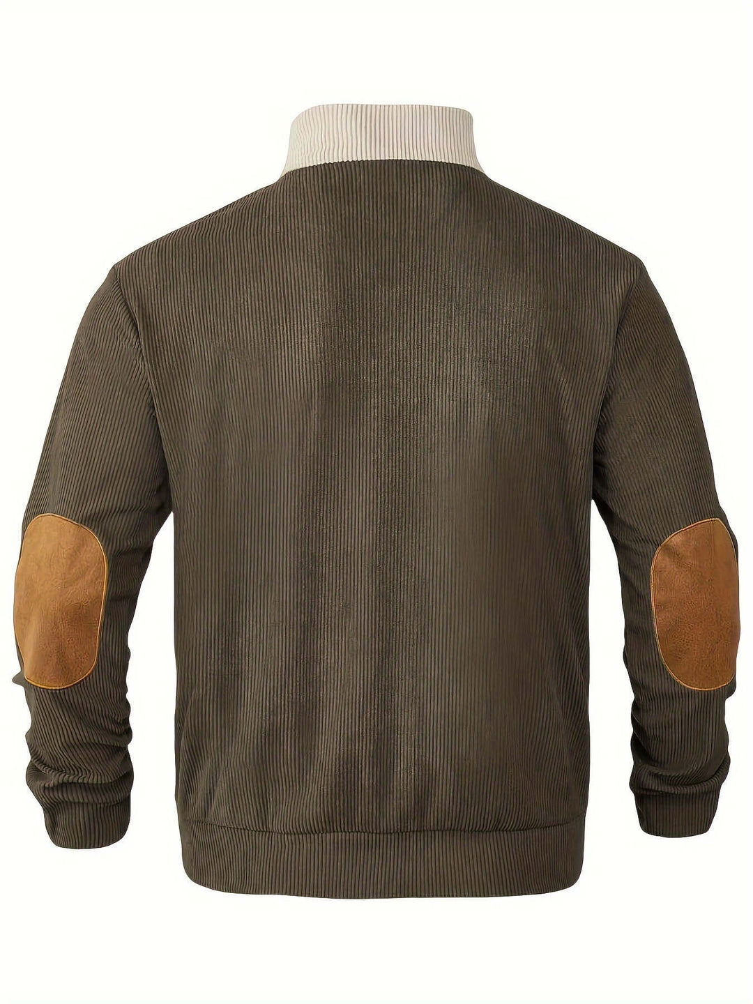 Men's Ribbed Quarter Button Sweater with Elbow Patches