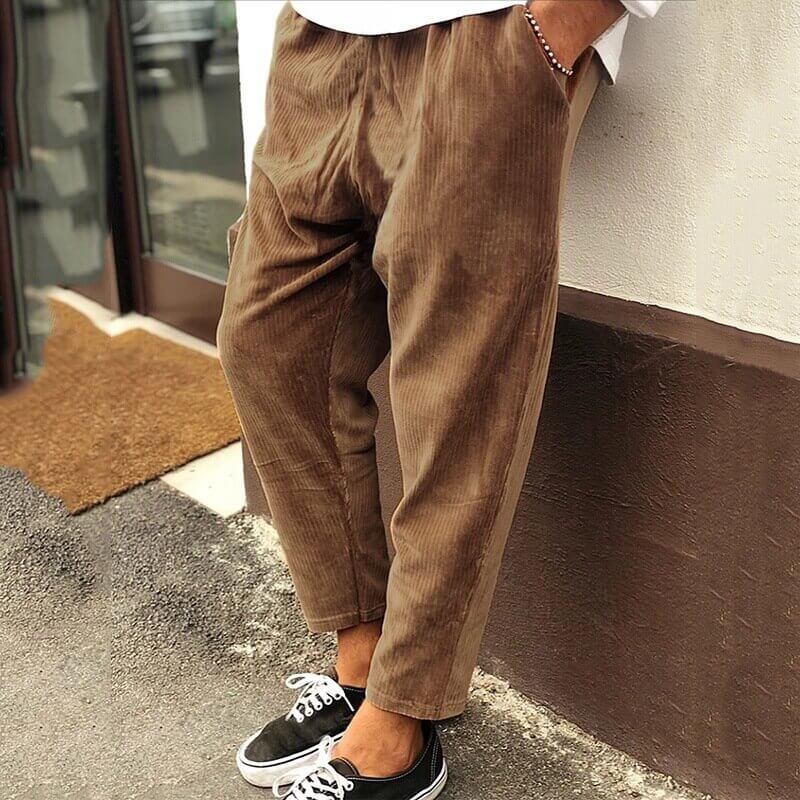 Men's Ribbed Cropped Trousers - Casual Style
