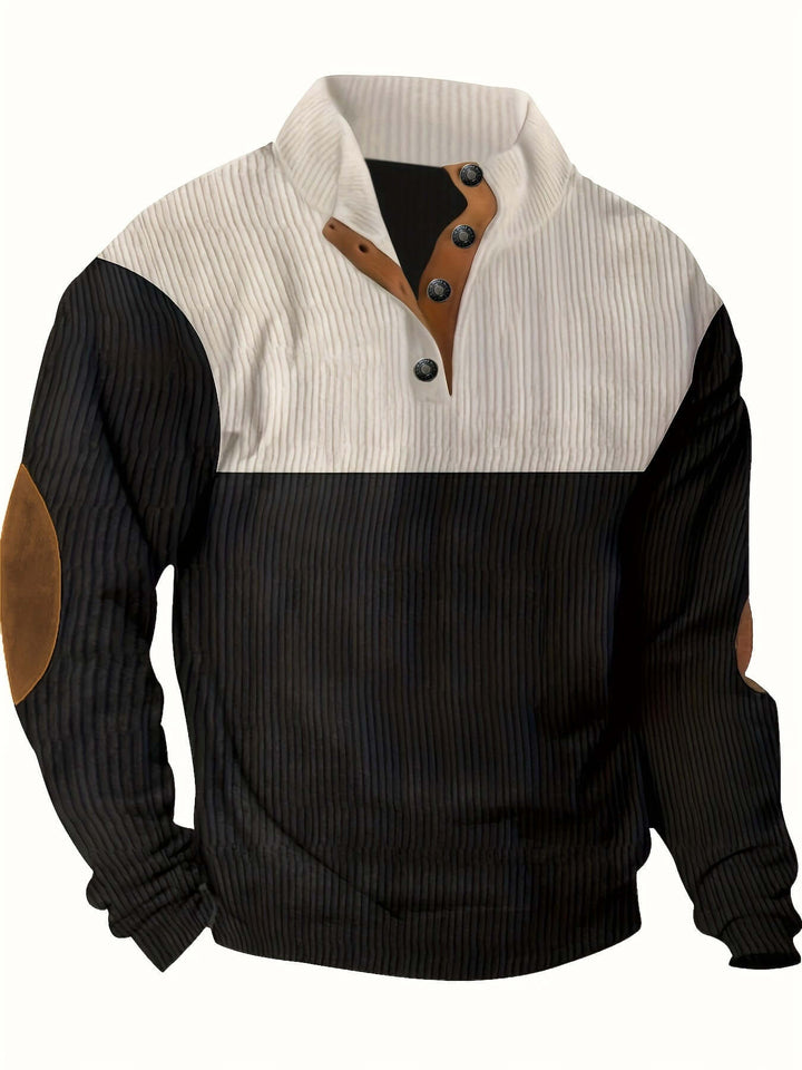 Men's Ribbed Quarter Button Sweater with Elbow Patches