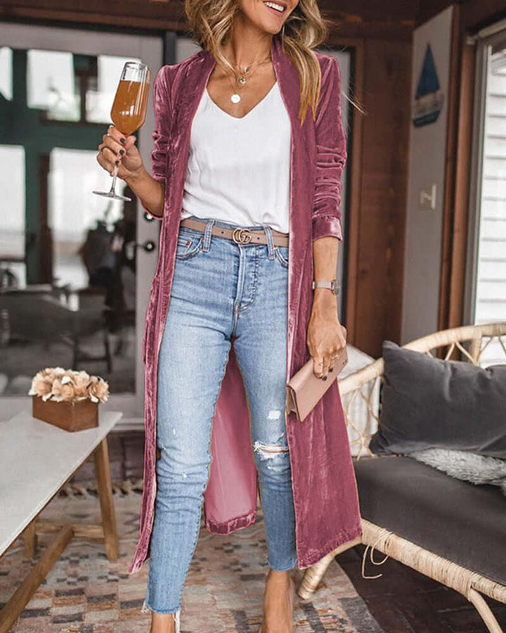 Women's Long Velvet Duster Cardigan
