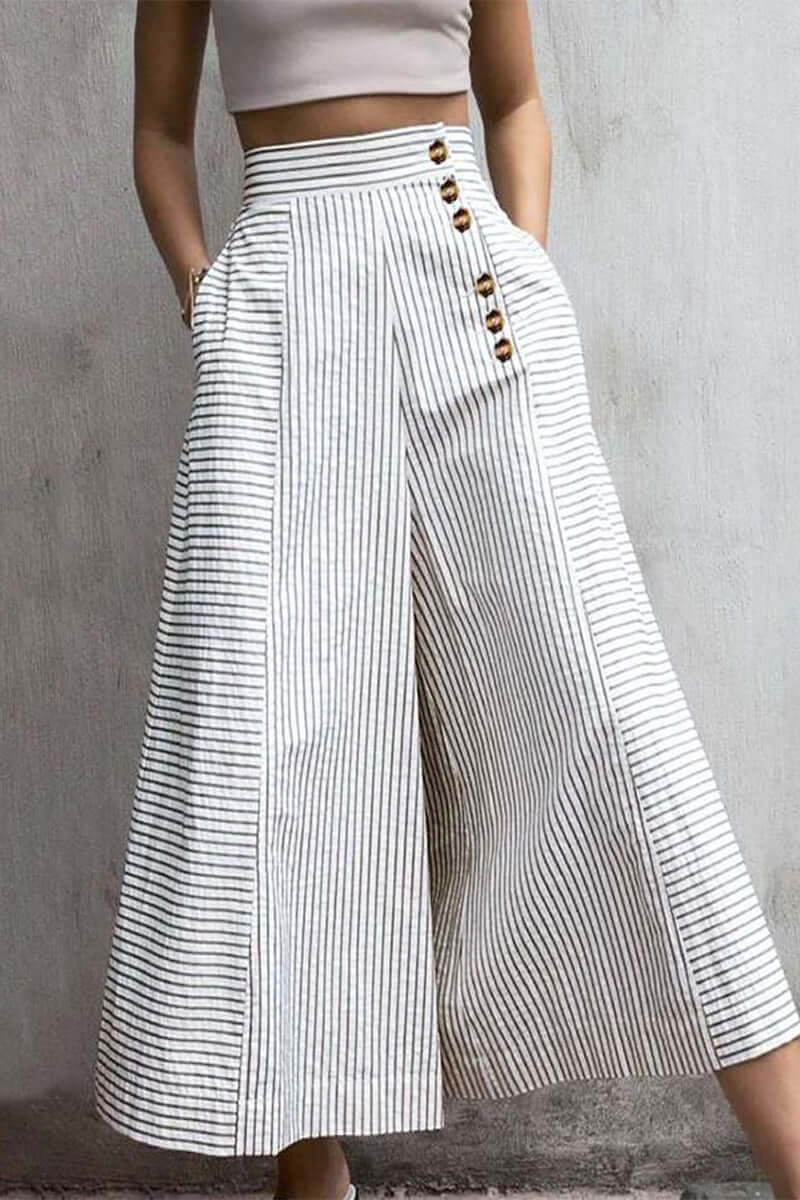 Women's Striped High-Waist Wide Leg Pants