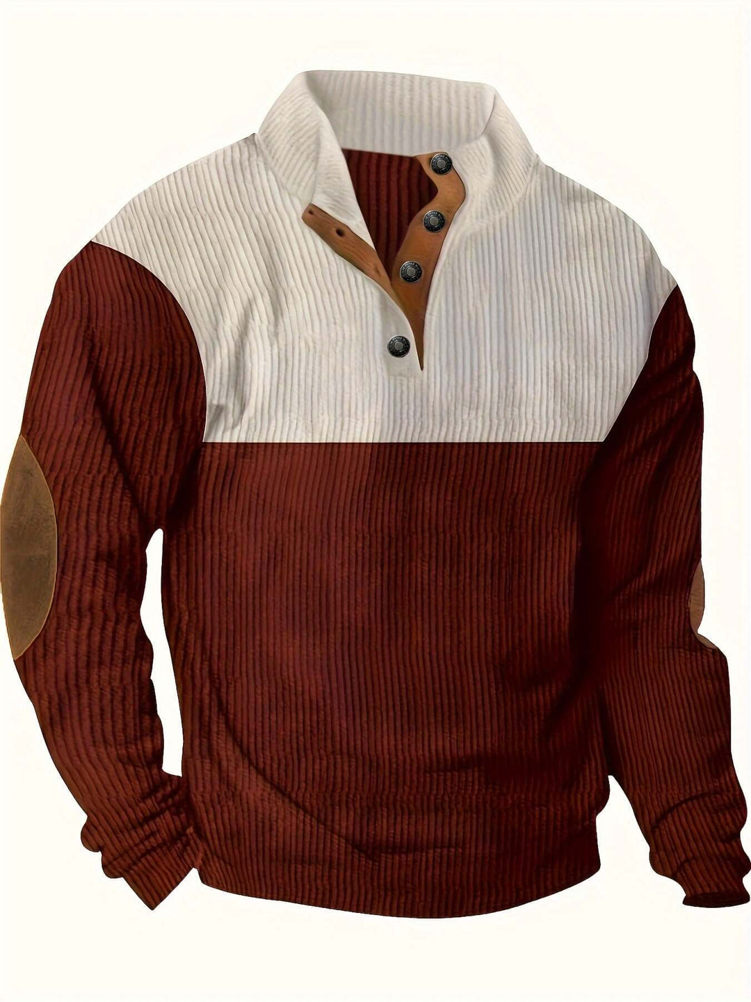 Men's Ribbed Quarter Button Sweater with Elbow Patches