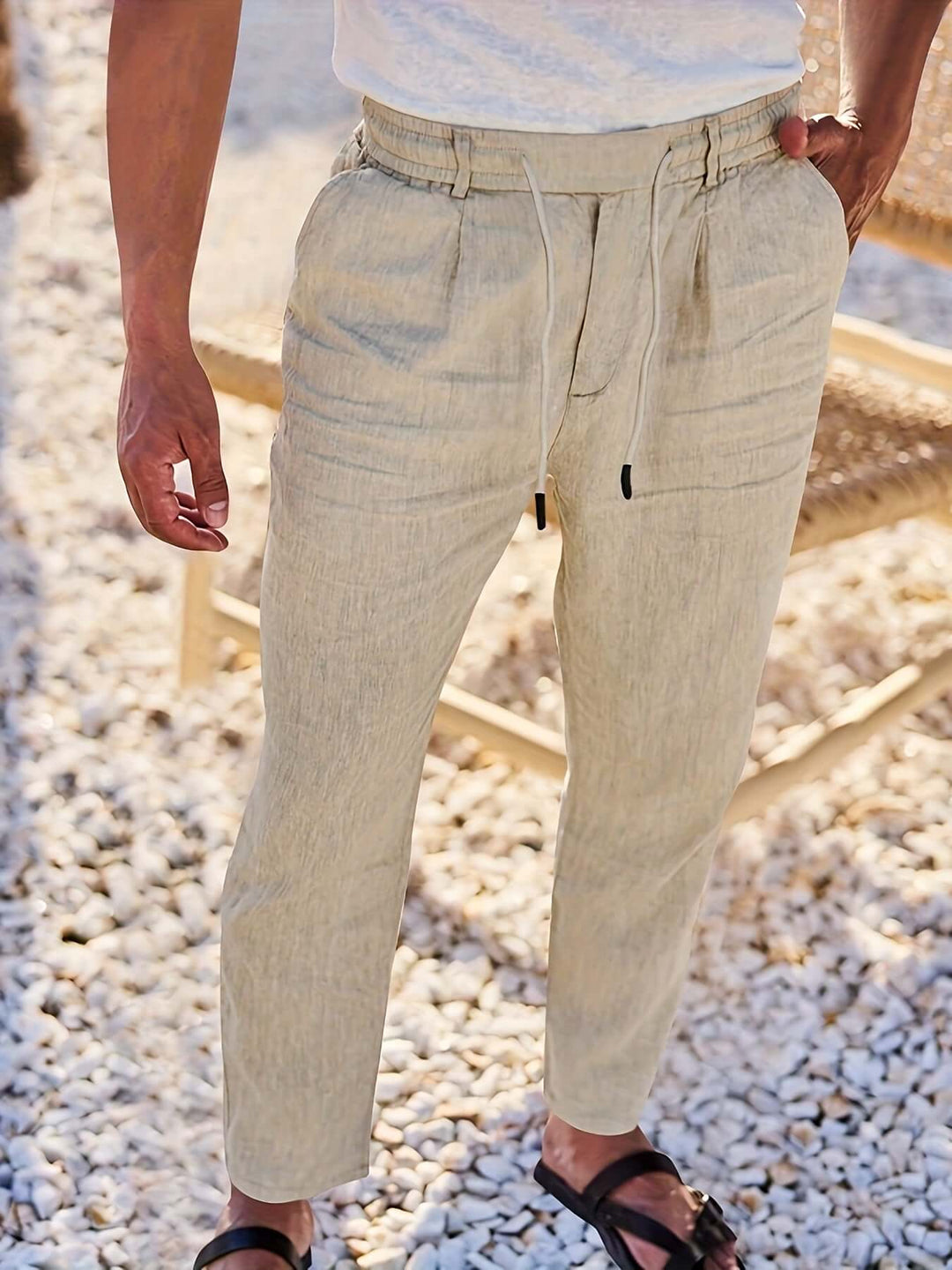 Men's Relaxed Fit Drawstring Linen Pants