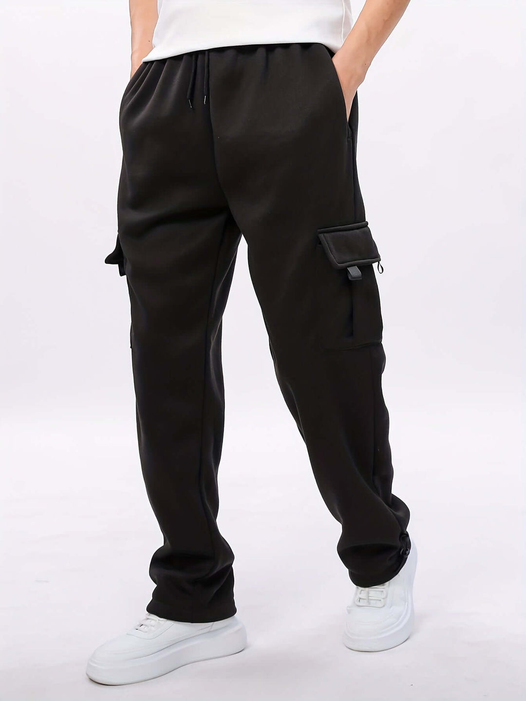 Men's Fleece Cargo Joggers with Multiple Pockets