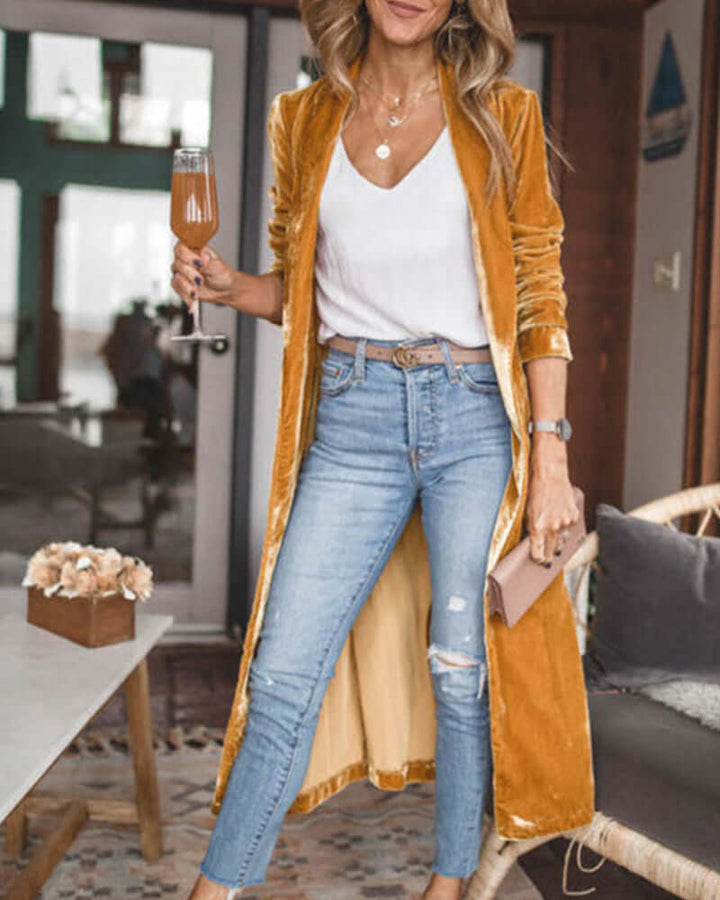 Women's Long Velvet Duster Cardigan