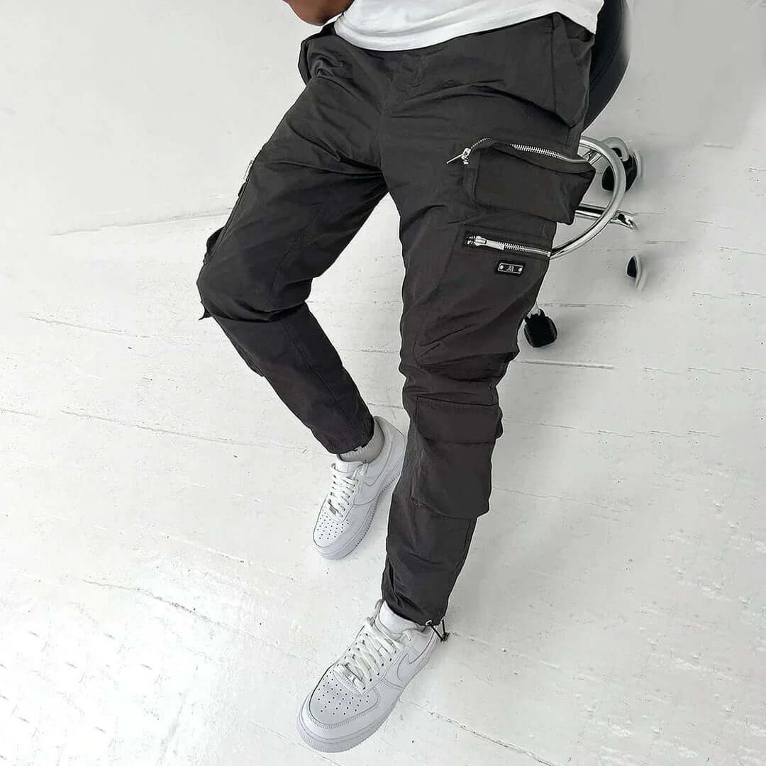 Men's Tapered Cargo Trousers with Multiple Pockets