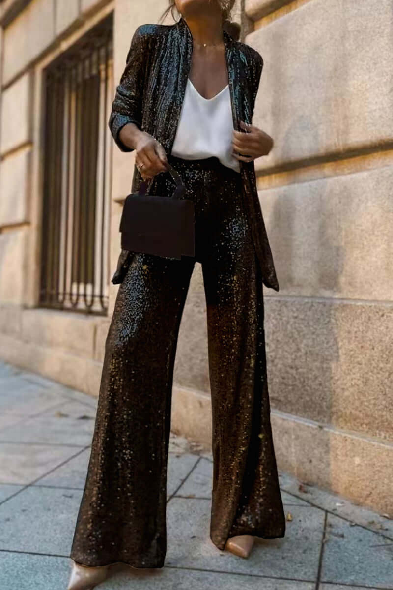 Sequin Long Sleeve Suit & Pants Set - Women