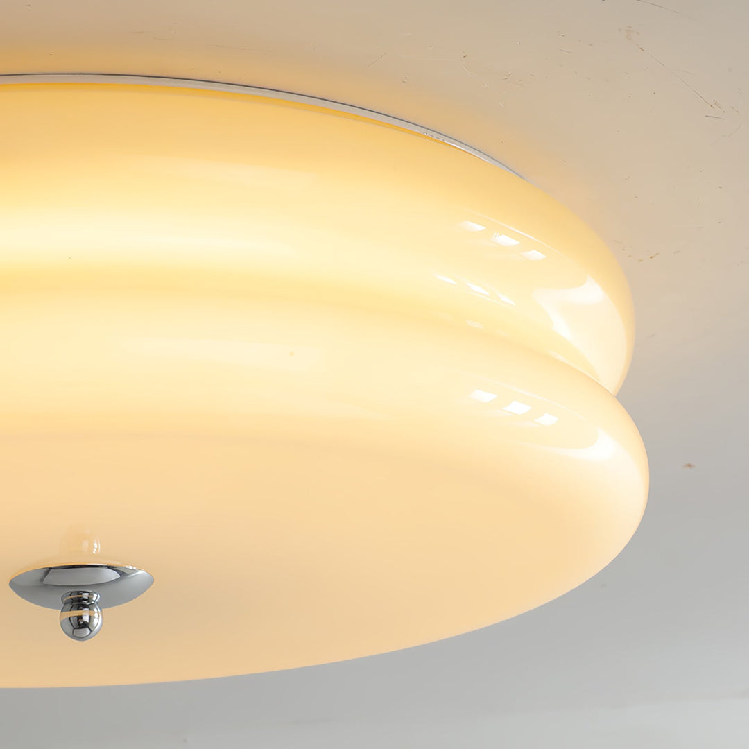 "Art Deco ceiling light with integrated LED, featuring geometric design in iron, metal, and glass for vintage elegance."