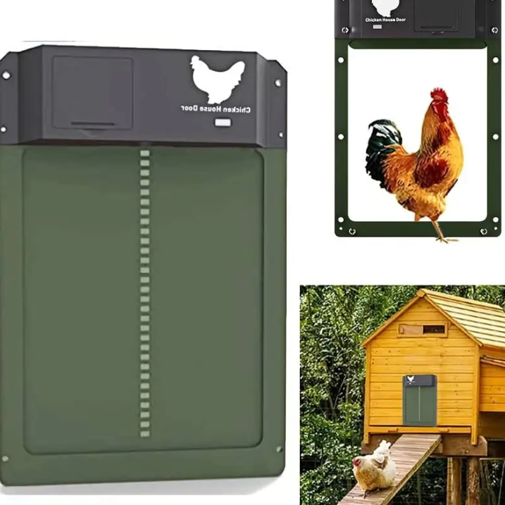 "Automatic chicken coop door system, solar/battery powered, brown variant, durable design, predator-proof, easy installation.