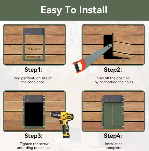 "Automatic chicken coop door system, solar/battery powered, brown variant, durable design, predator-proof, easy installation.