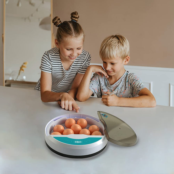 "Automatic LED egg incubator with temperature control, featuring digital display and eco-friendly ABS materials."