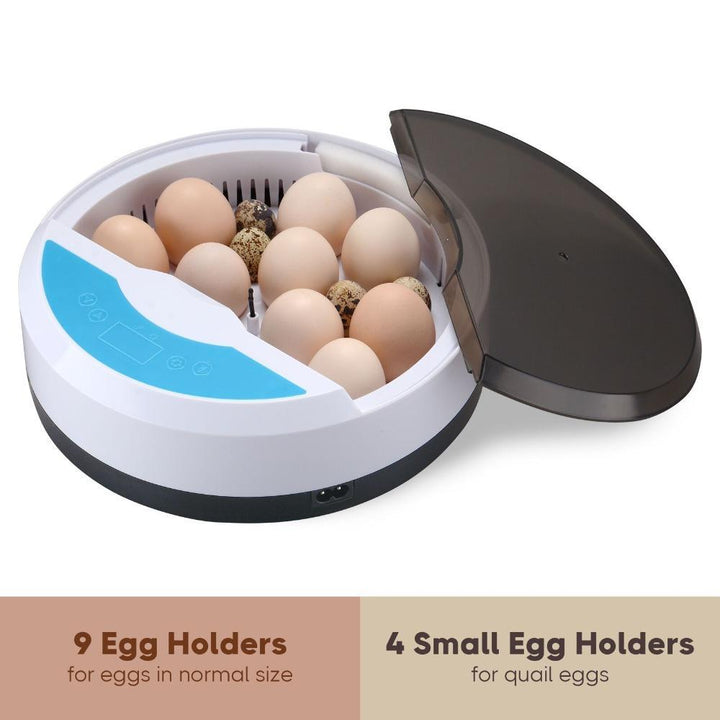 "Automatic LED egg incubator with temperature control, featuring digital display and eco-friendly ABS materials."