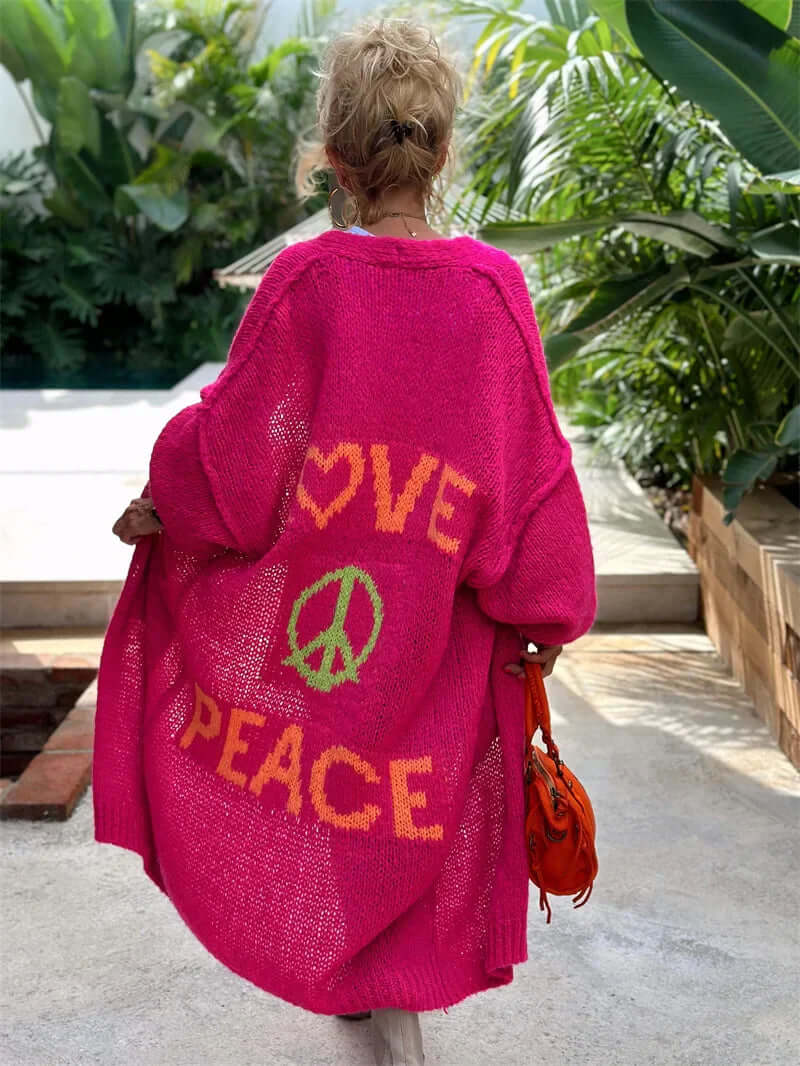Women's Knitted Cardigan with Love & Peace Design