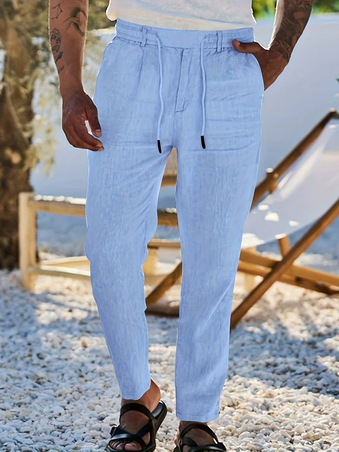 Men's Relaxed Fit Drawstring Linen Pants