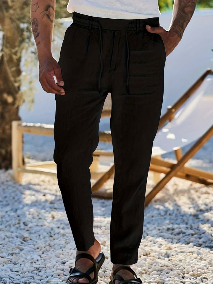 Men's Relaxed Fit Drawstring Linen Pants