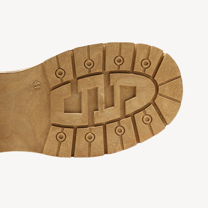 "Brown men's durable leather boots with cushioned insole, rugged sole, lace-up closure, and sleek design; ideal for outdoor u