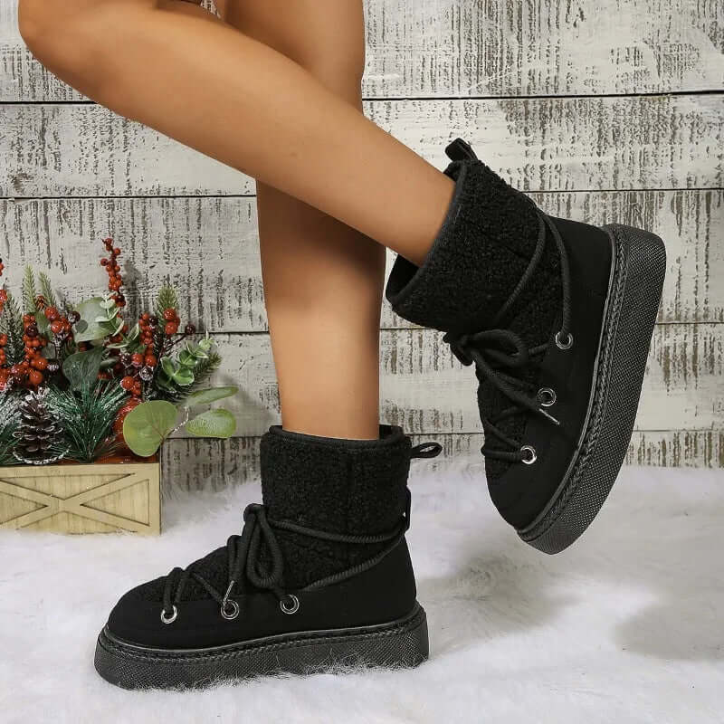 Women's Faux Fur Trimmed Winter Snow Boots