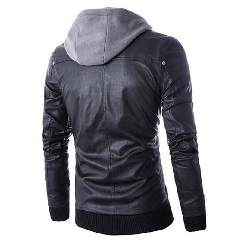Men's Versatile Faux Leather Hooded Jacket