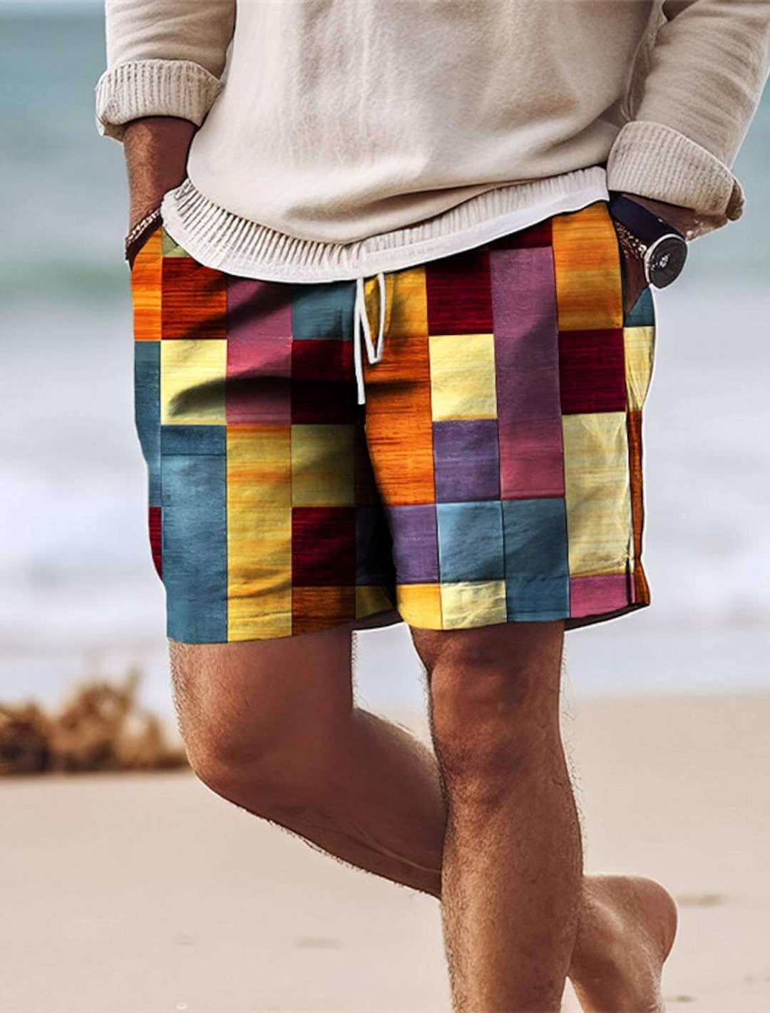 Men's Patchwork Knee-Length Shorts