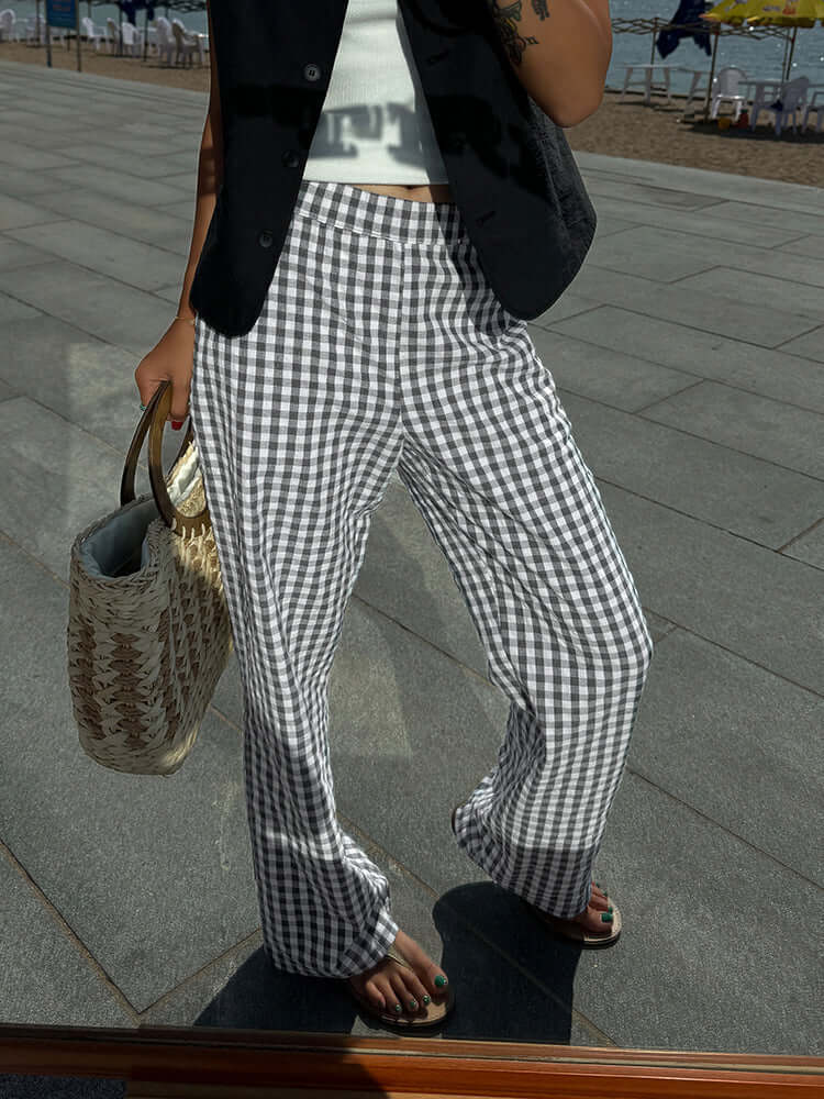 Women's Gingham Wide-Leg Trousers