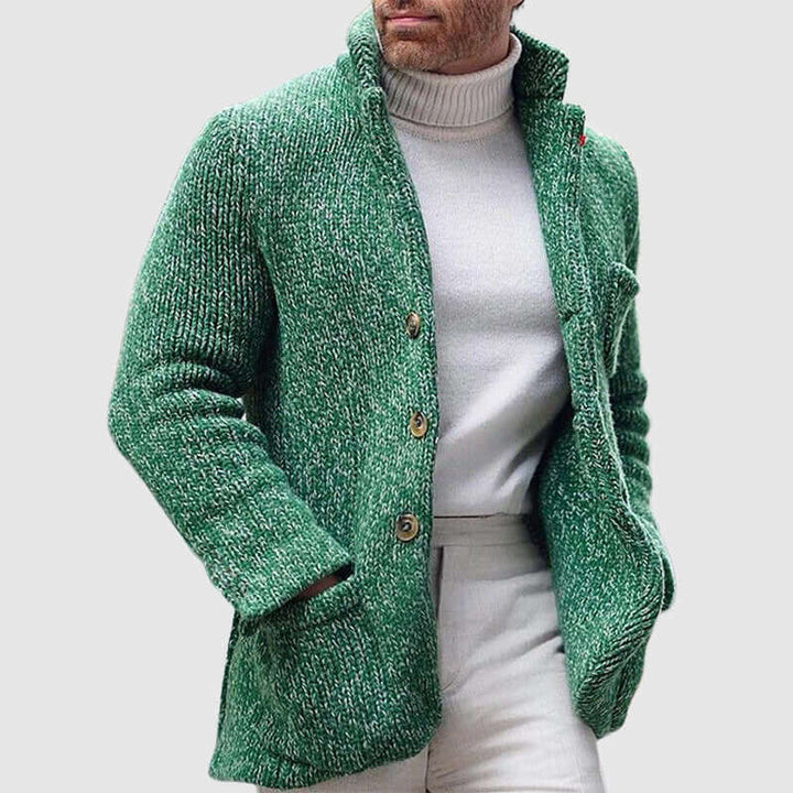 Men's Chunky Knit Cardigan with Stand-Up Collar