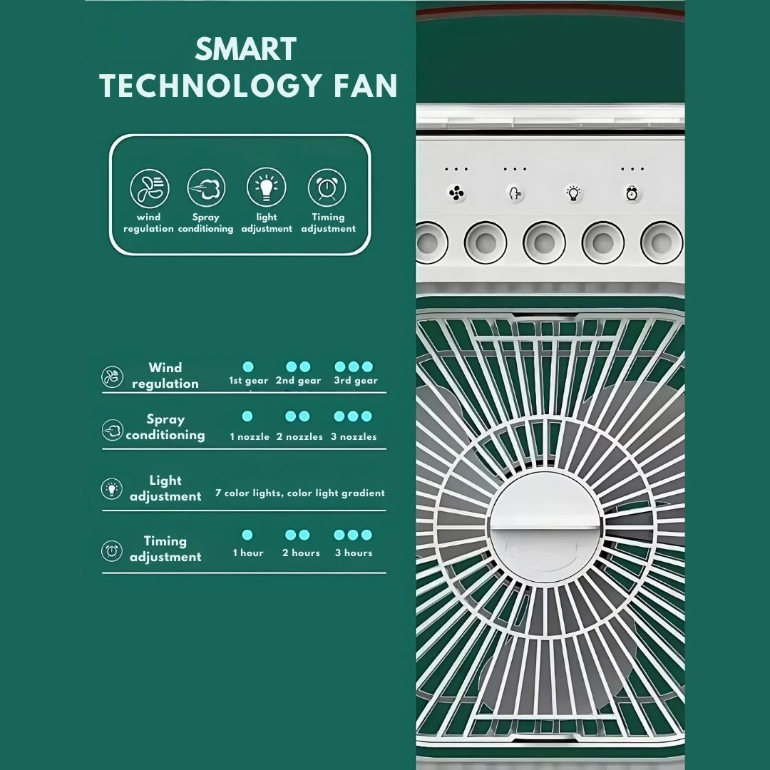 "Compact 3-in-1 portable air cooler humidifier, sleek design, adjustable fan speeds, ideal for small spaces, home or office u