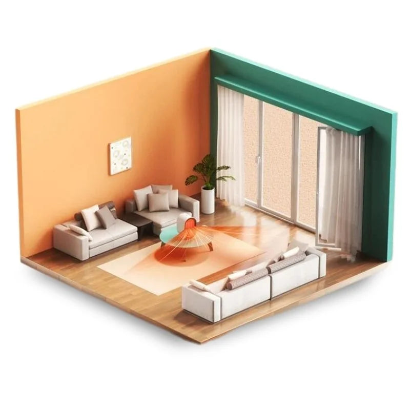 Compact electric heater with sleek design, available in blue, green, and white, perfect for desk or office use.