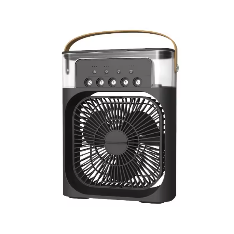 "Compact portable air cooler and humidifier in white or black, USB-C powered, space-saving design for all-around comfort."