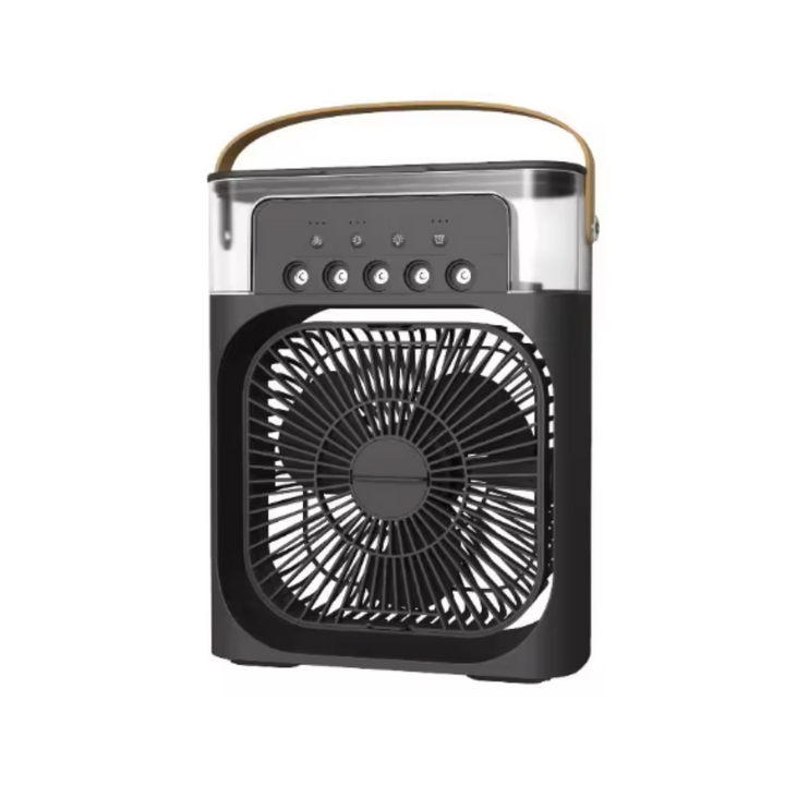 "Compact portable air cooler and humidifier in white or black, USB-C powered, space-saving design for all-around comfort."