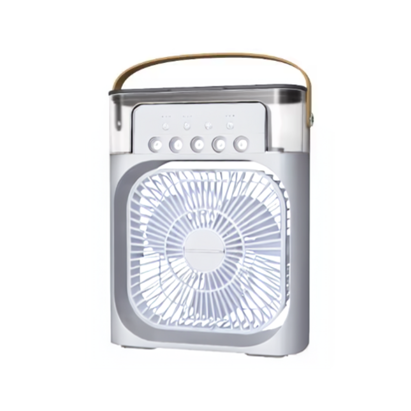 "Compact portable air cooler and humidifier in white or black, USB-C powered, space-saving design for all-around comfort."