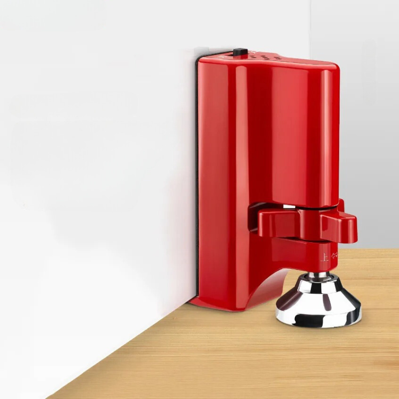 "Compact portable door lock with built-in 80dB alarm, zinc alloy, fits door gaps 0.6-5.1cm for home security and travel."