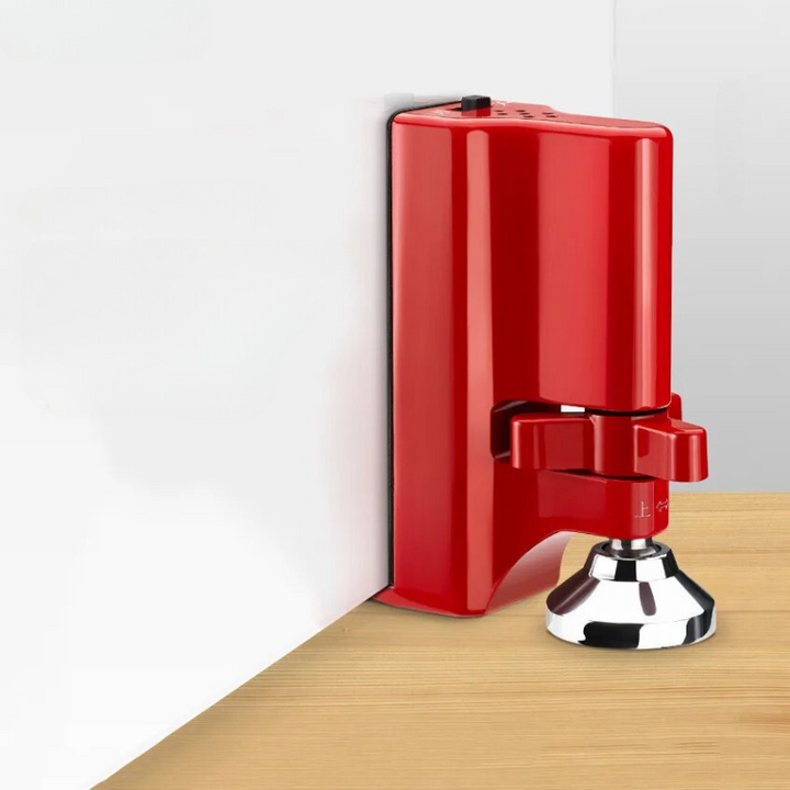 "Compact portable door lock with built-in 80dB alarm, zinc alloy, fits door gaps 0.6-5.1cm for home security and travel."