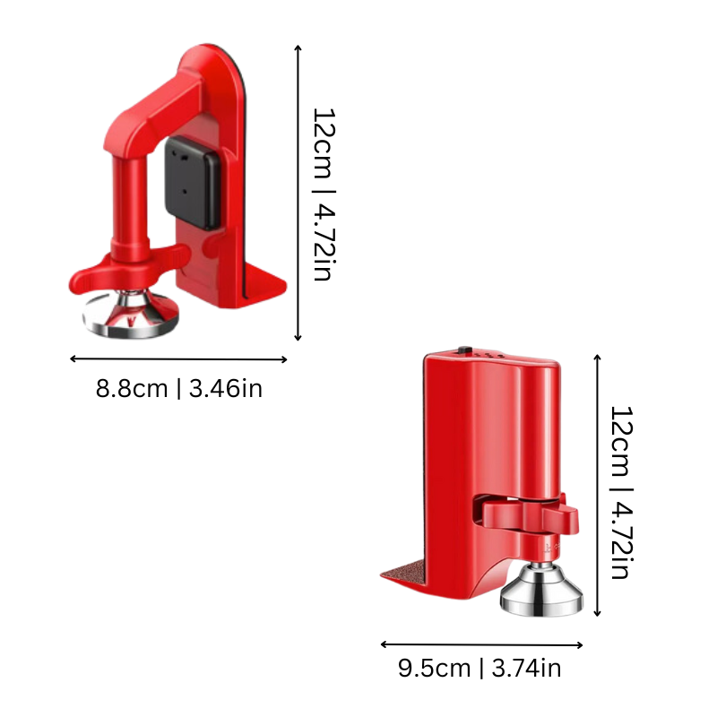 "Compact portable door lock with built-in 80dB alarm, zinc alloy, fits door gaps 0.6-5.1cm for home security and travel."