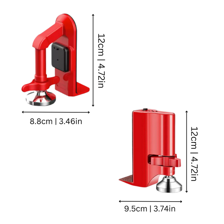 "Compact portable door lock with built-in 80dB alarm, zinc alloy, fits door gaps 0.6-5.1cm for home security and travel."