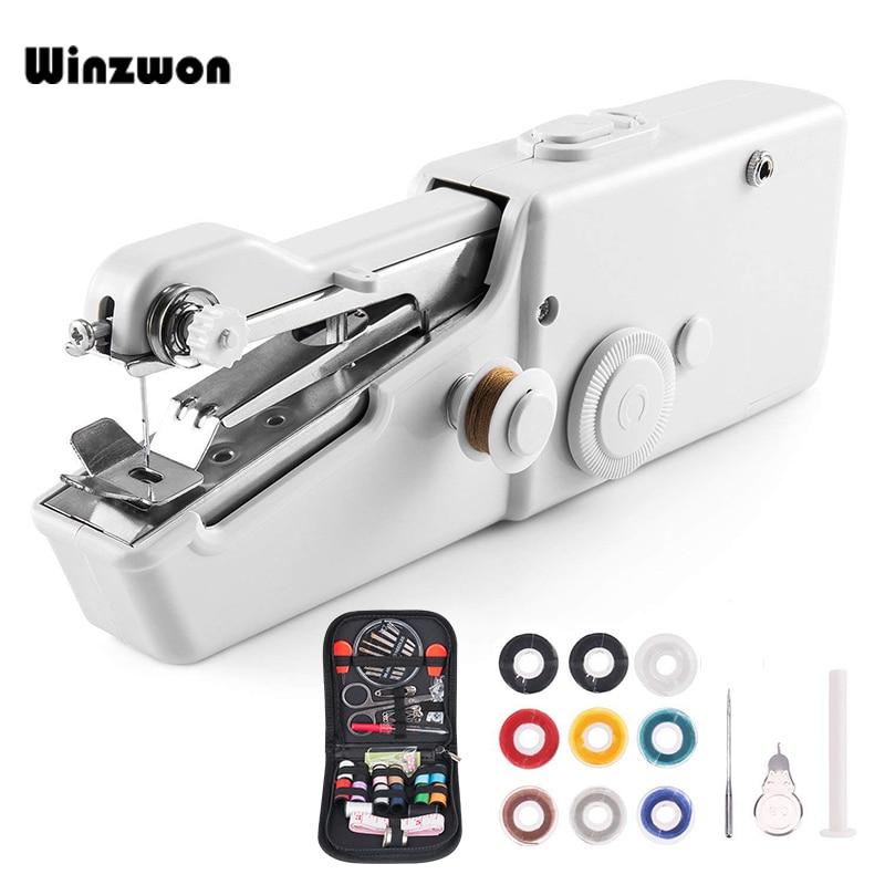 "Compact, portable handheld mini sewing machine for quick repairs and crafts, battery-operated for on-the-go convenience."
