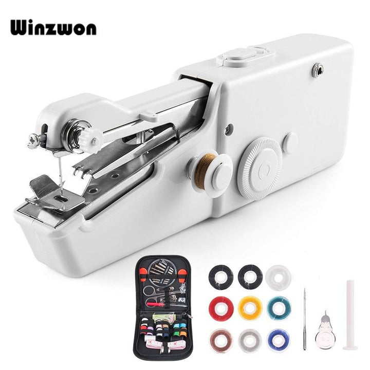 "Compact, portable handheld mini sewing machine for quick repairs and crafts, battery-operated for on-the-go convenience."
