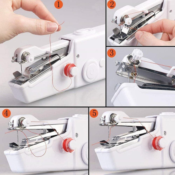 "Compact, portable handheld mini sewing machine for quick repairs and crafts, battery-operated for on-the-go convenience."