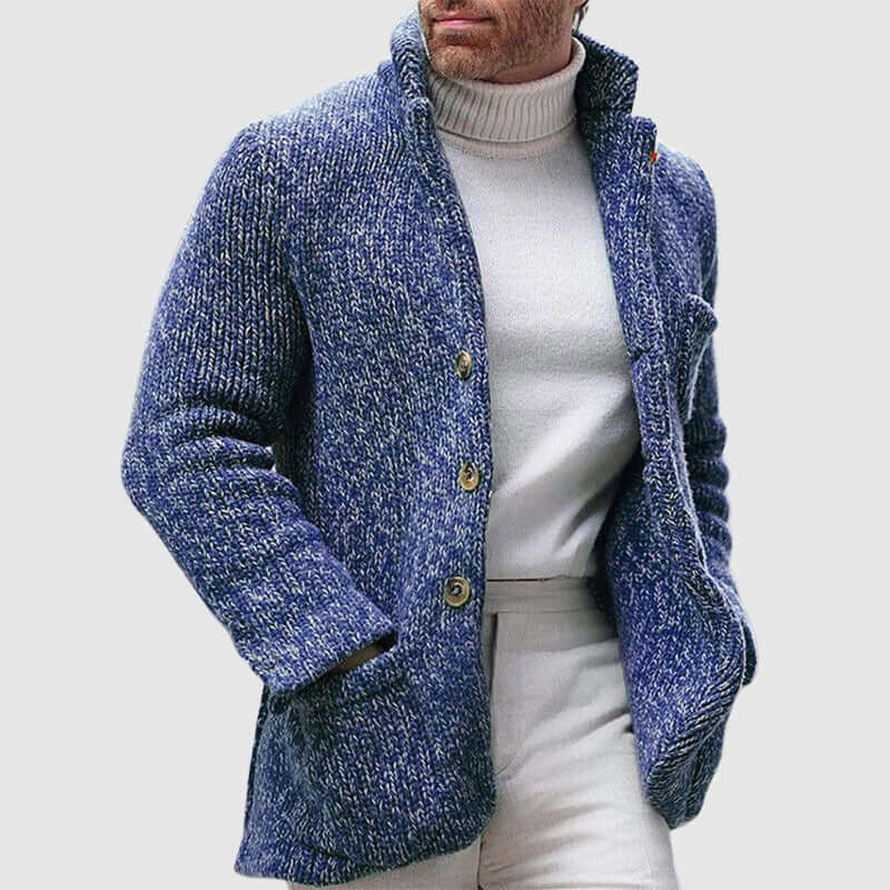 Men's Chunky Knit Cardigan with Stand-Up Collar